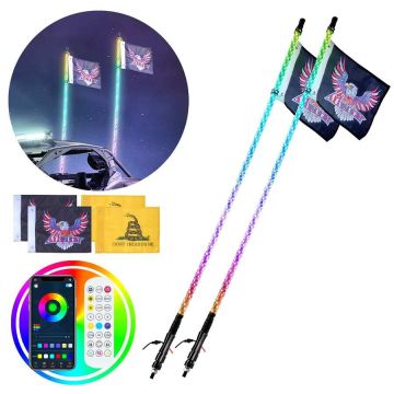LED švyturėliai RGB 0,91 m 2 vnt. su nuotoliniu valdymu ATV UTV RZR