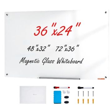 Magnetinė balta stiklinė lenta 900x600 mm, sausai valoma, prie sienos