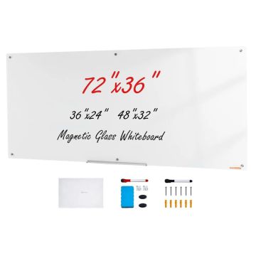 Магнитная белая стеклянная доска, 72"x36", для письма маркером, крепится на стену.