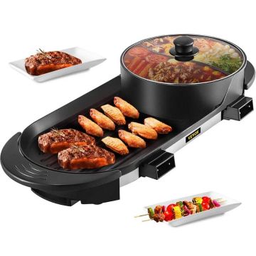 Daugiafunkcis elektrinis BBQ keptuvė-karštas puodas, 5 temperatūros režimai, shabu shabu juodas