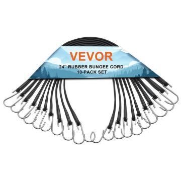 10 dalių juoda 20 mm elastinga tampri virvė su plieniniais S kabliukais, 24 colių