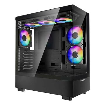 Vidutinio dydžio žaidimų kompiuterio korpusas su ARGB ventiliatoriais, dulkių filtru, grūdinto stiklo panele, ATX/M-ATX/ITX