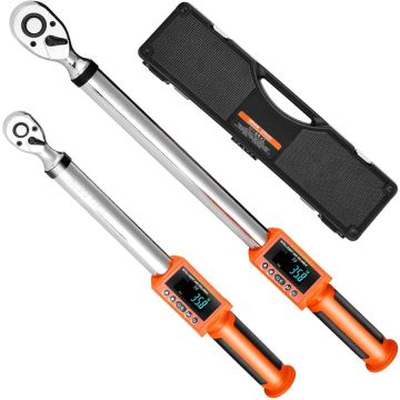 Skaitmeninis sukimo momento raktų rinkinys, 2 vnt., 1/2 ir 3/8 colio pavara, elektroninis, ±2 % tikslumas, garsinis signalas ir LED