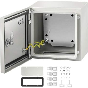 NEMA 4X plieninė elektros dėžutė, 20x20x15 cm, IP66 atspari vandeniui ir dulkėms