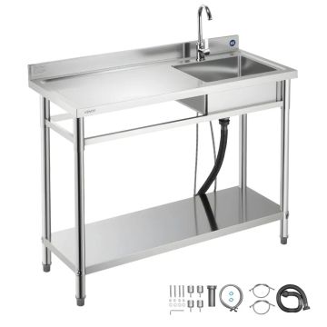 Nerūdijančio plieno laisvai pastatoma virtuvės kriauklė su maišytuvu, 1200x500x940 mm