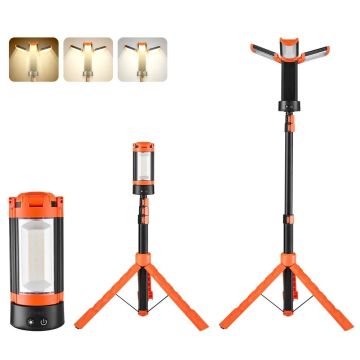 LED darbo žibintas su stovu, 2200 lium., įkraunamas, 3 lempos