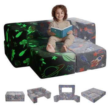 Vaikiška sekcijinė sofa su nuimamu užvalkalu, tamsiai pilka, 4 vnt.