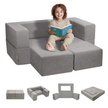 Vaikiška modulinė sofa-lova, pilka, 4 vnt.