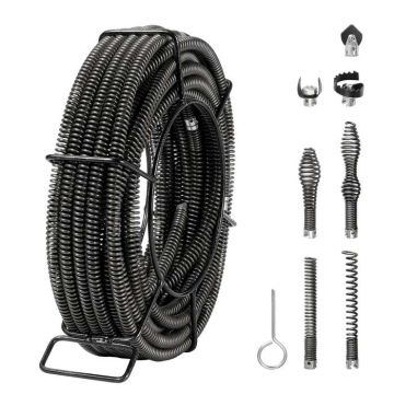 Sekcinis kanalizacijos valymo trosas 20,1 m x 1,6 cm su 7 pjovimo antgaliais