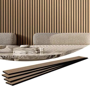 Medinės akustinės MDF sienų plokštės, 7,9x94,5 col., šviesaus ąžuolo