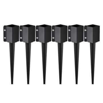 Metalinių tvoros stulpų įžeminimo smaigai, 6 vnt., juodi, 24x4 colių