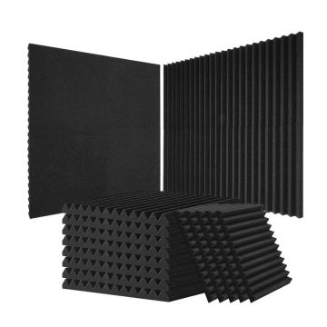 Akustinės putplasčio plokštės, 52 vnt., 12x12x1 col., juodos, ugniai atsparios