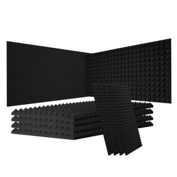 Akustinės putplasčio plokštės juodos, 48x24x2 colių, 4 vnt., pirmuoju sluoksniu garsui slopinti