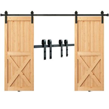 Stumdomų tvarto durų furnitūros rinkinys, 243,8 cm, 2 durų, J formos skriemulys