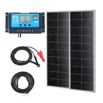 200 W monokristalinis saulės baterijų rinkinys 2 vnt. su įkrovimo valdikliu, IP68