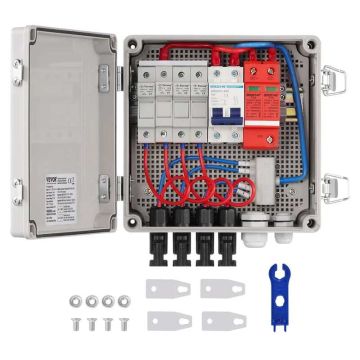 PV jungimo dėžutė 4 stygų su 10A saugikliu, 63A automatinis jungiklis, IP65, ABS plastikas