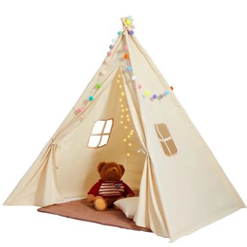 Vaikų žaidimų tipi palapinė su kilimėliu, smėlio spalvos, 1-5 metų vaikams