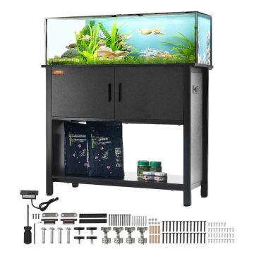 Akvariumo stovas su spintele, 93x48x80 cm, plienas/mdf, juodas, 152 kg keliamoji galia