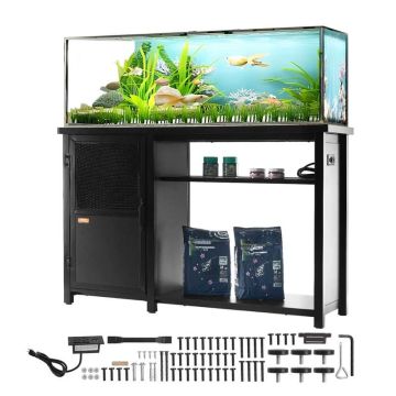 Akvariumo stovas 75 galonų, plienas ir MDF, juodas, su spintele