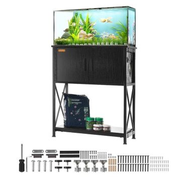 Akvariumo stovas 20 galonų, plieno ir MDF, juodas, su sandėliavimo spintele