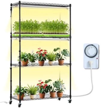 Augalų stovas metalinis su 180W auginimo lempa, 4 pakopų, 89x31x145 cm