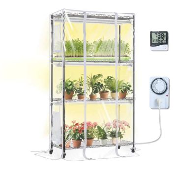 Nešiojamas LED šiltnamis-spintelė su 4 lygiais, 180W auginimo lempa, laikmačiu, 90x35x150 cm