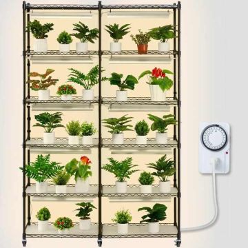 Augalų stovas su 6 pakopų 200W pilno spektro auginimo lempa, metalinis, 89x31x145 cm