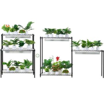 Augalų stovas su auginimo lempa, 6 pakopų, metalinis, su ratukais, 29,5" x 13,8" x 70,9"