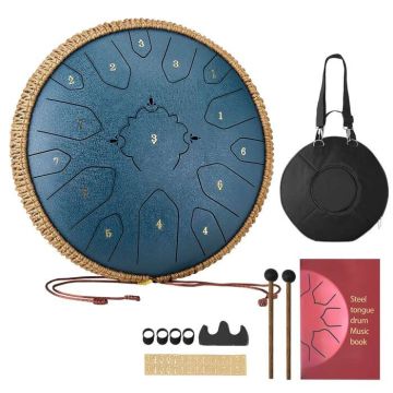 Plieninis liežuvėlinis būgnas, 33 cm, 15 natų, tamsiai mėlynas, lietaus būgnas, meditacijai ir muzikiniam lavinimui