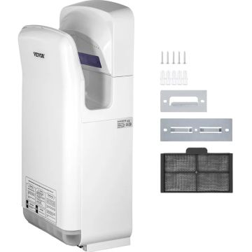 Elektrinis sraigtinis rankų džiovintuvas, 2000 W, baltas, su HEPA filtru, sieninis