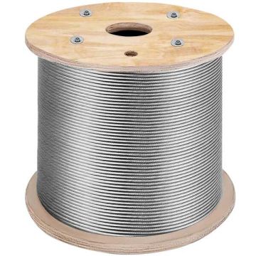 Nerūdijančio plieno denio trosas 3/16" x 1000 ft, T316 jūrinės klasės, 1x19 gijų