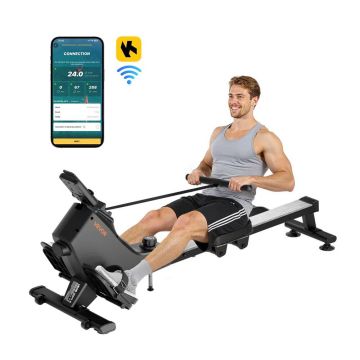 Magnetinis irklavimo treniruoklis su bluetooth ir LCD ekranu, 16 lygių pasipriešinimu, sulankstomas