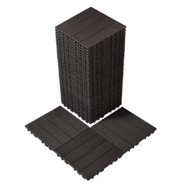 Sujungiamos plastikinės terasos plytelės, 36 vnt., 11,6" x 11,6", tamsiai rudos