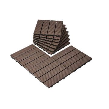 Sujungiamos terasos grindų plytelės, plastikinės, medinės, 27 vnt., 30x30 cm, tamsiai rudos