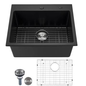63 cm juoda granito vieno dubens virtuvės kriauklė farmhouse stiliaus