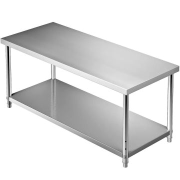 Nerūdijančio plieno darbo stalas, 183x76x86 cm, reguliuojama lentyna, 250 kg keliamoji galia