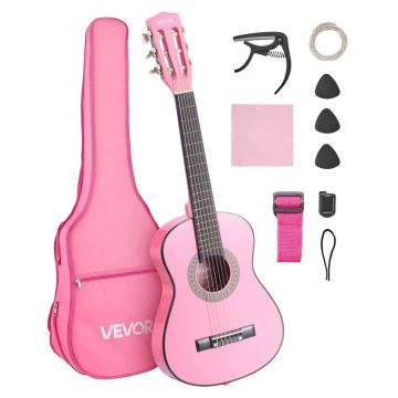 Klasikinė gitara 780 mm su priedais, medinė, rožinė, pradedantiesiems