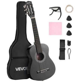 Klasikinė medinė gitara 780 mm su priedais, juoda, pradedantiesiems