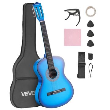 Klasikinė mėlyna medinė gitara 960 mm rinkinys pradedantiesiems