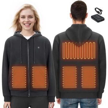 Šildomas džemperis su gobtuvu unisex, 7,4V akumuliatorius, juodas, XXXL