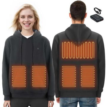 Šildomas unisex džemperis su gobtuvu, 7,4 V, m, juodas