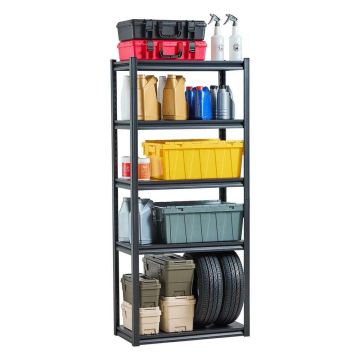 Reguliuojamos metalinės sandėliavimo lentynos, 5 pakopos, 2000 svarų, juodos, 72x32x16 colių