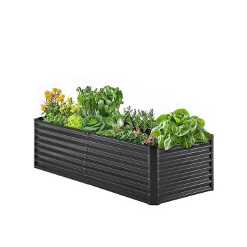 Metalinė cinkuota pakelta lysvė 6x3x2 pėdų, lauko sodinimo dėžė tamsiai pilka