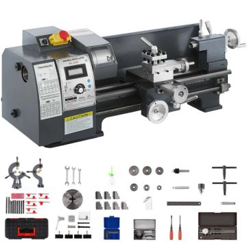 Mini metalo tekinimo staklės 750 W, 8x16 colių, MT3 velenas, reguliuojamas greitis