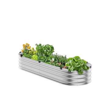 Metalinė cinkuota pakelta lysvė, 4x2x1 pėdos, ovali, sidabrinė