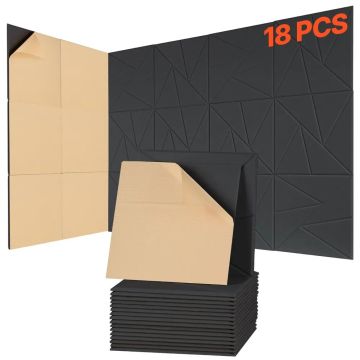 18 akustinių garsui nepralaidžių putplasčio plokščių, juodos spalvos, 11,8x11,8x0,4 colio