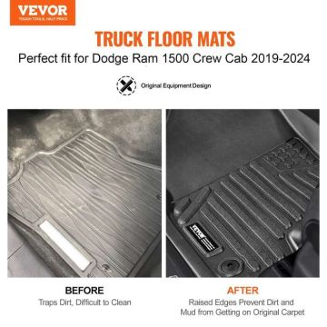 Автомобильные коврики для Dodge Ram 1500 Crew Cab 2019–2024, TPE, черные, 3 шт.