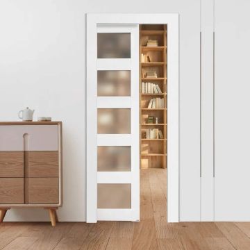 Stumdomos kišeninės durys, 765x2035 mm, medžio masyvo ir matinio stiklo