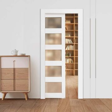 Stumdomos kišeninės durys, 915x2035 mm, medžio masyvo ir MDF, matinio stiklo