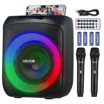 Nešiojamas 30W karaoke aparatas su 6,5" bluetooth garsiakalbiu ir 2 belaidžiais mikrofonais
